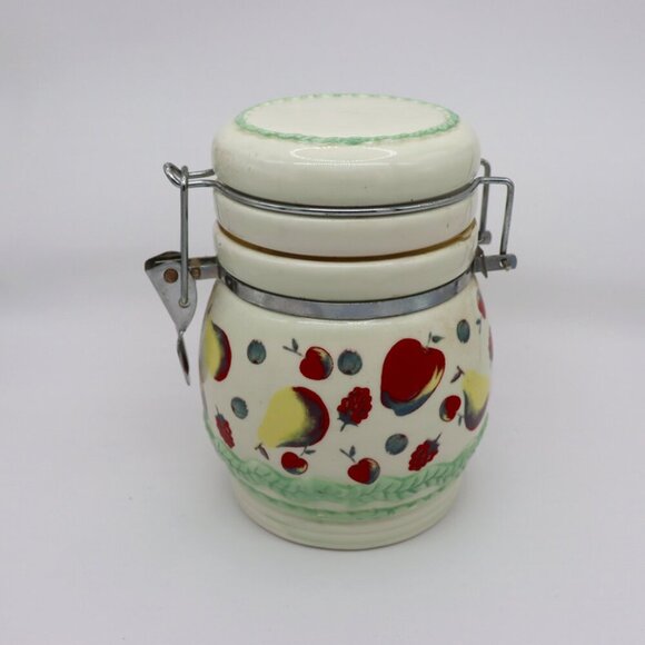 Vintage MSRF Inc. Cream Ceramic Fruit Canister Jar with Hinged Lid sealing  jar - Picture 1 of 6